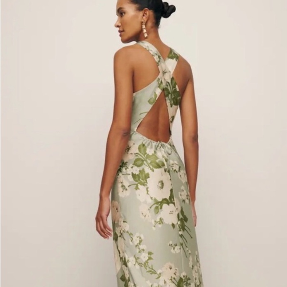 Reformation Anaiis Silk Dress in Taragon Green - Picture 5 of 8